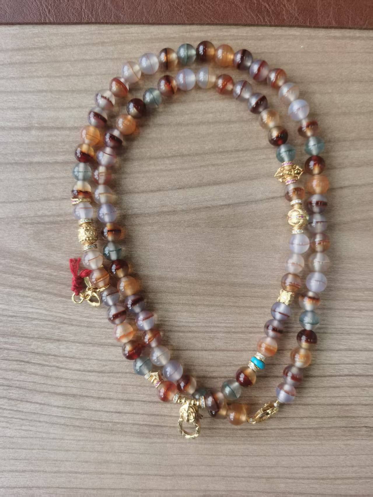 Natural Multicolor One-Line Medicine Buddha Agate Multi-Way Long Necklace