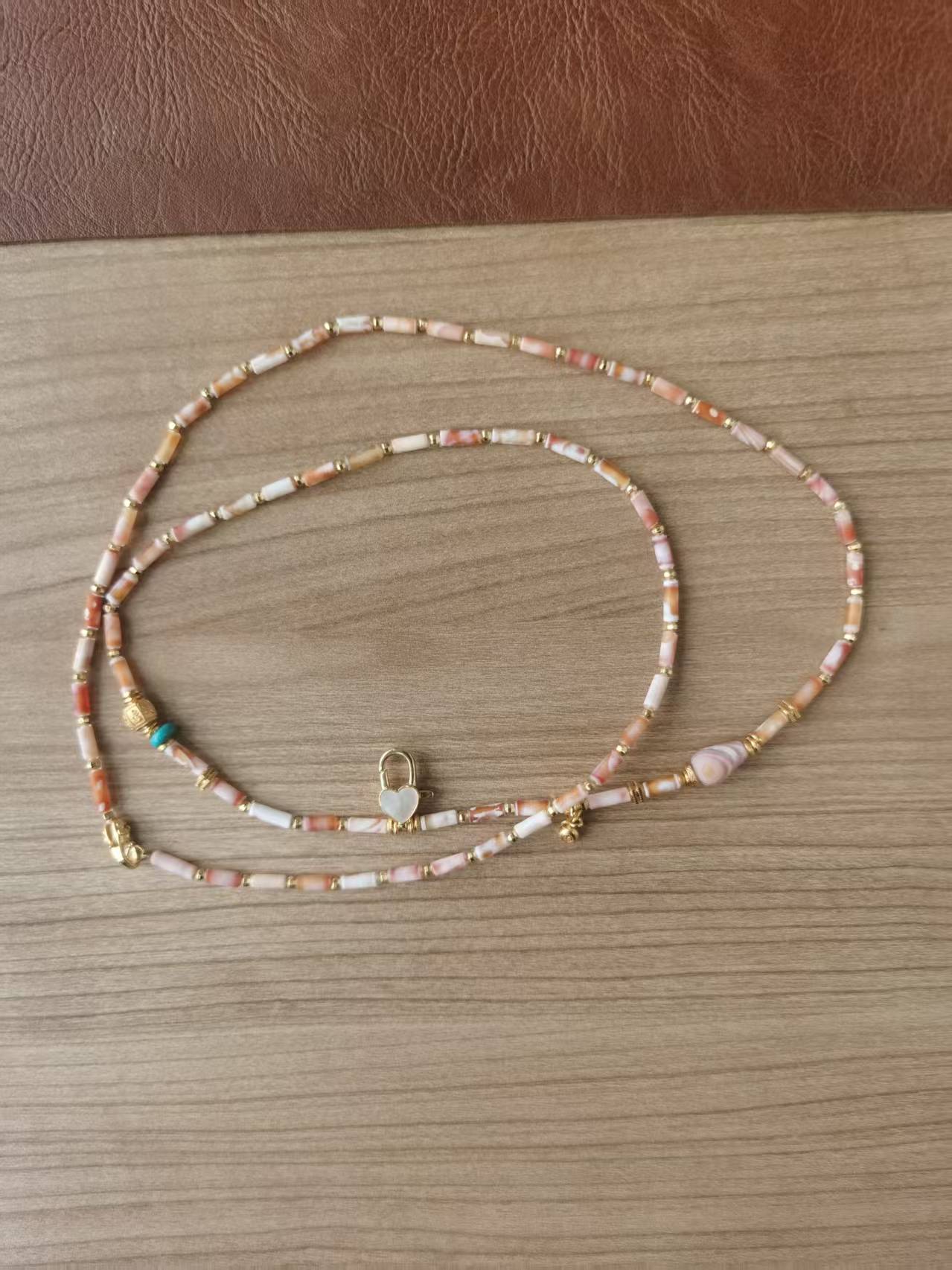 Pink Coral Tube-Bead Long Necklace