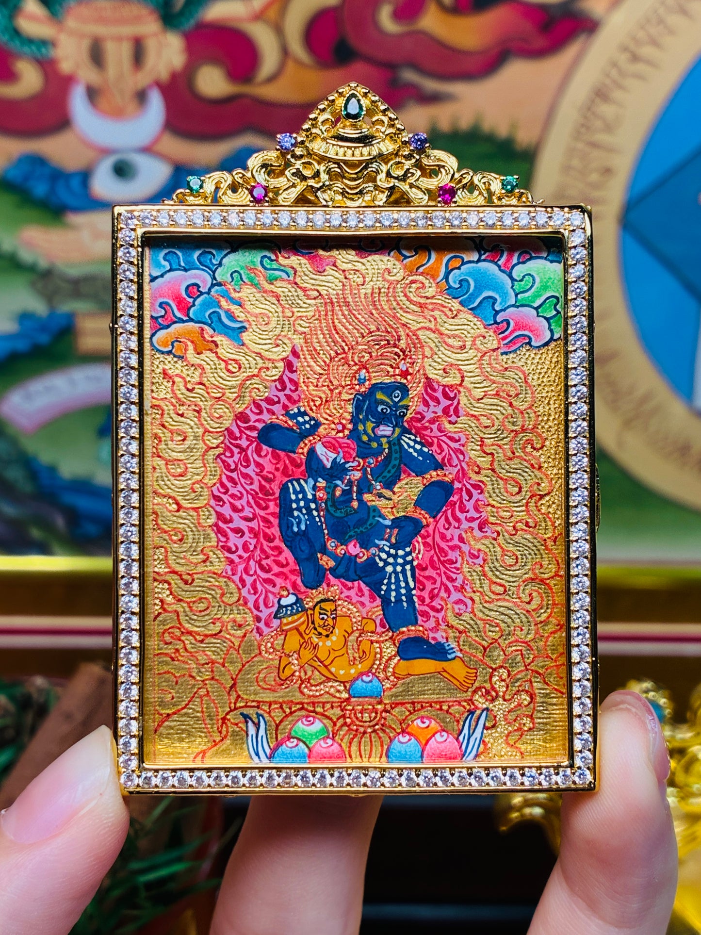 Gold-Ground Black Jambhala Miniature Thangka