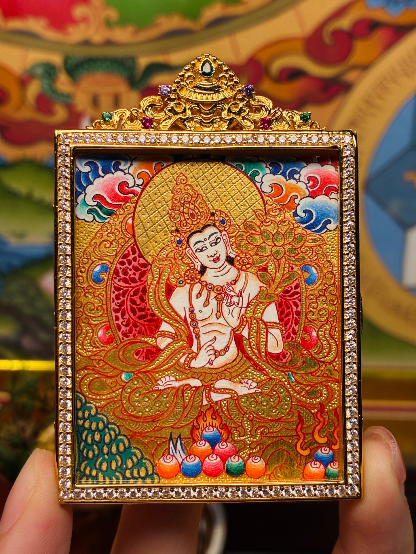 Gold Thangka Mahāsthāmaprāpta Bodhisattva Miniature Pendant