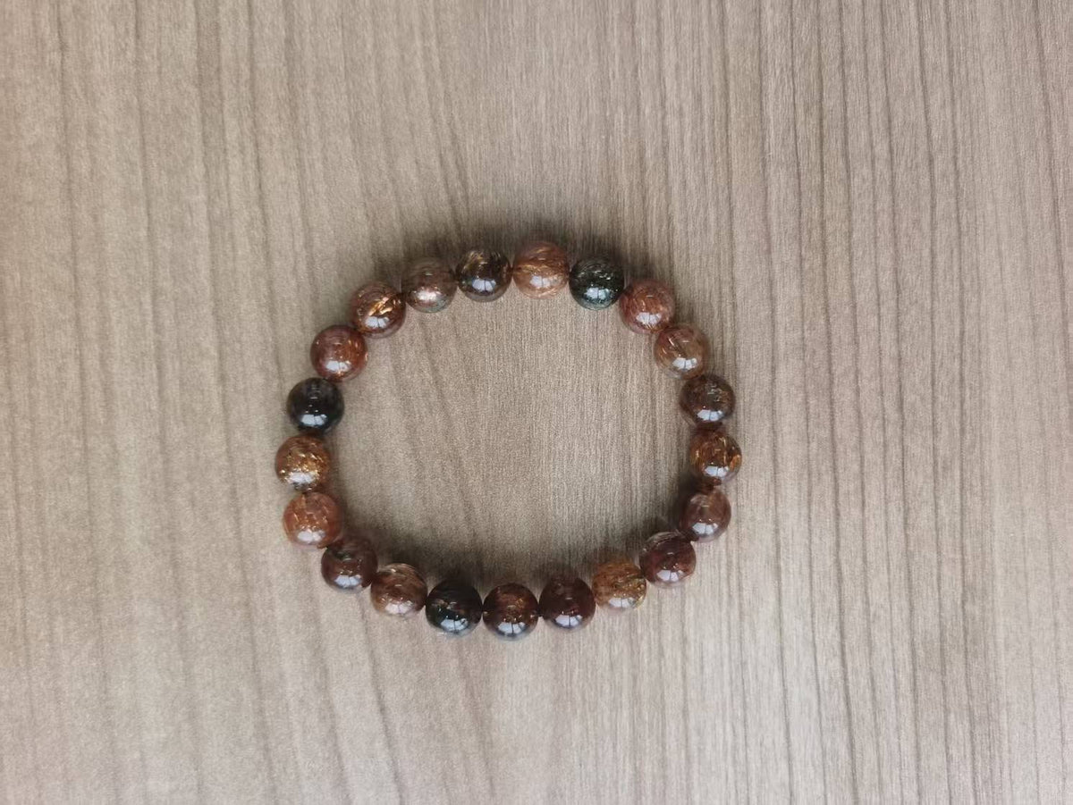 Natural Black Gold Super Seven Quartz Round Bead Bracelet
