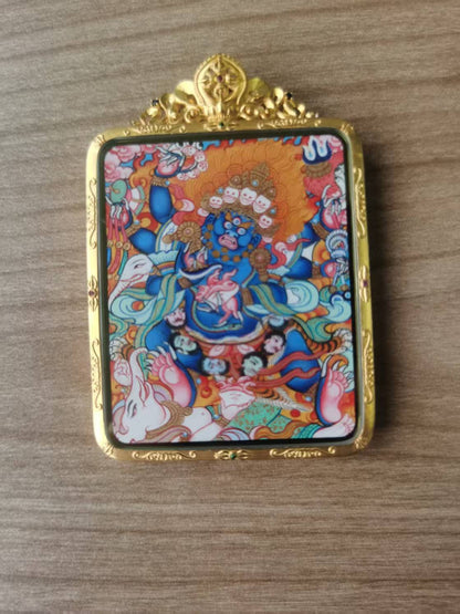 Six-Armed Mahākāla Double-Sided Gau Pendant
