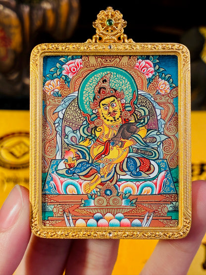 Yellow Jambhala Polychrome Miniature Thangka