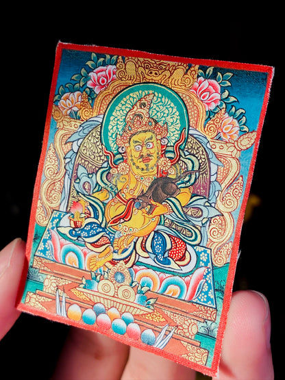 Yellow Jambhala Polychrome Miniature Thangka