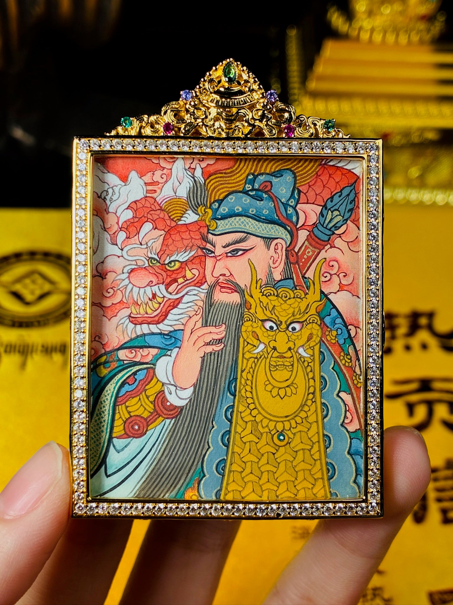 Guan Yu Polychrome Miniature Thangka