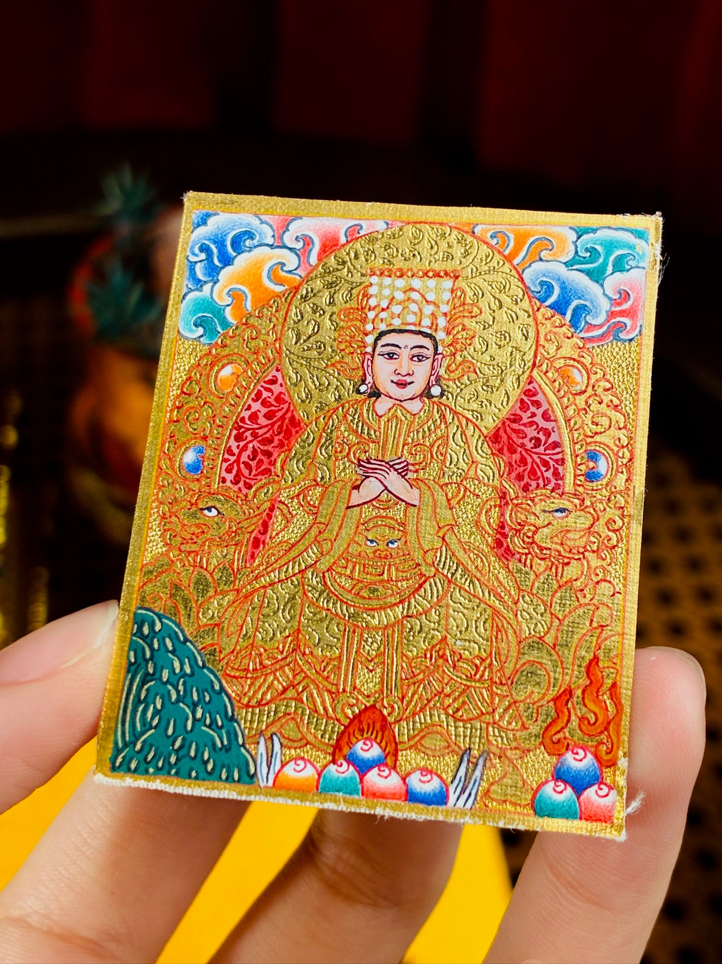 Gilt Mazu Miniature Thangka Pendant