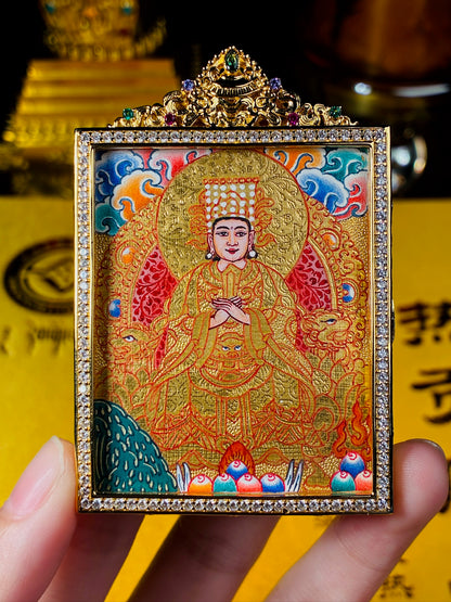 Gilt Mazu Miniature Thangka Pendant