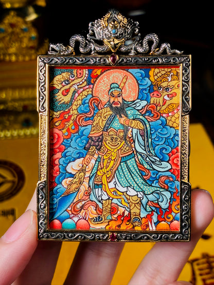 Guan Yu Double-Dragon Thangka Pendant