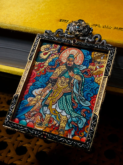 Guan Yu Double-Dragon Thangka Pendant