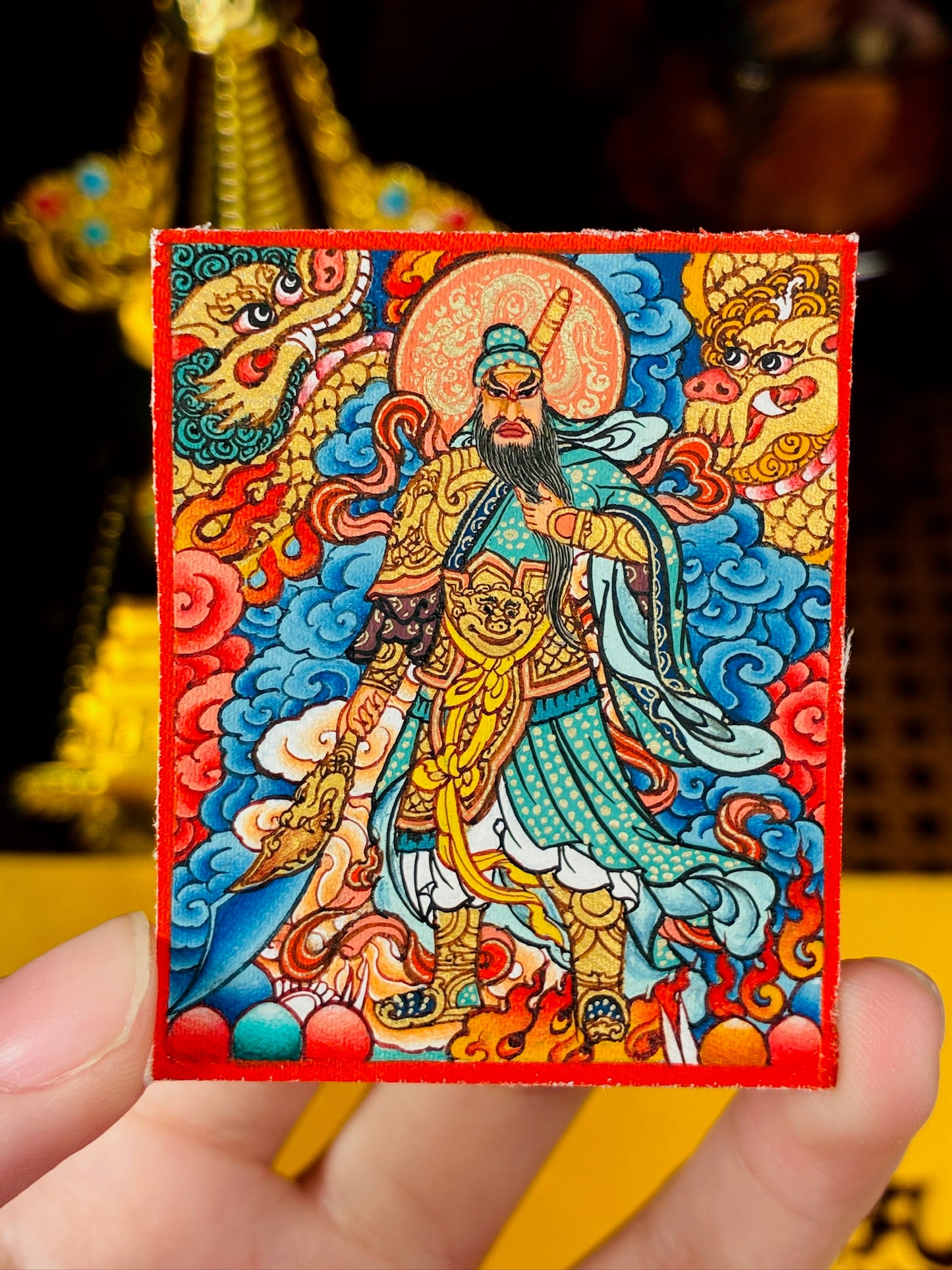 Guan Yu Double-Dragon Thangka Pendant