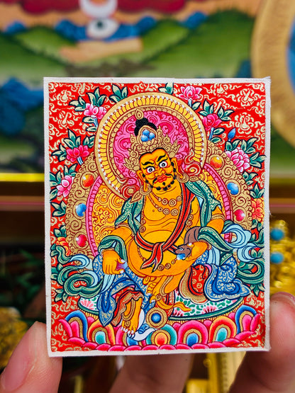 Red Ground Yellow Jambhala Miniature Thangka