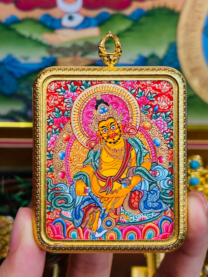 Red Ground Yellow Jambhala Miniature Thangka
