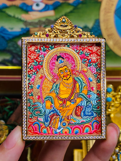 Red Ground Yellow Jambhala Miniature Thangka