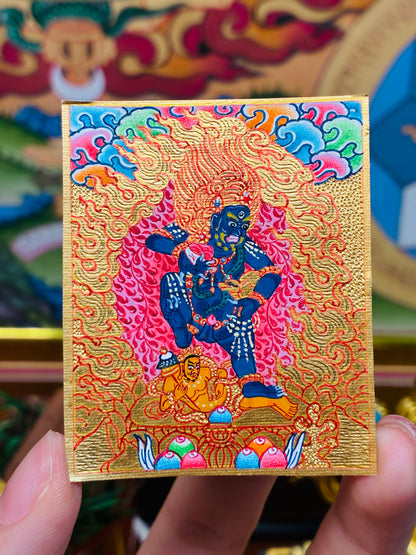 Gold-Ground Black Jambhala Miniature Thangka