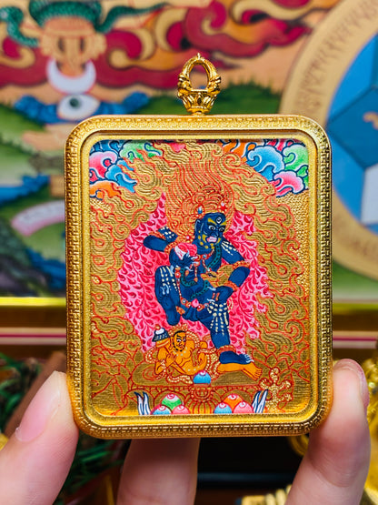 Gold-Ground Black Jambhala Miniature Thangka