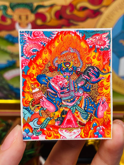 Black Jambhala Miniature Thangka | Flaming Wrathful Form