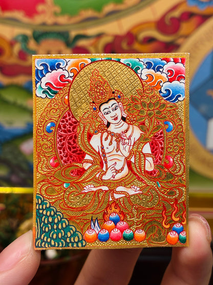 Gold Thangka Mahāsthāmaprāpta Bodhisattva Miniature Pendant
