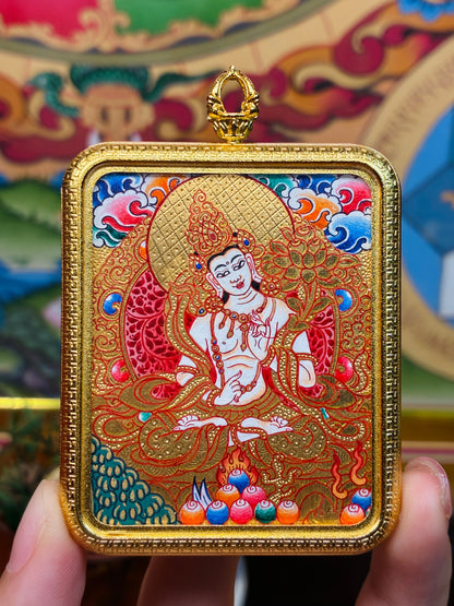 Gold Thangka Mahāsthāmaprāpta Bodhisattva Miniature Pendant