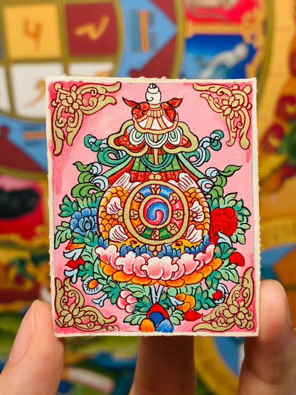 Tibetan Auspicious Eight Treasures Hand-Painted Sacred Back Card