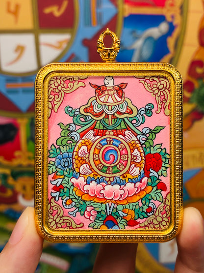 Tibetan Auspicious Eight Treasures Hand-Painted Sacred Back Card