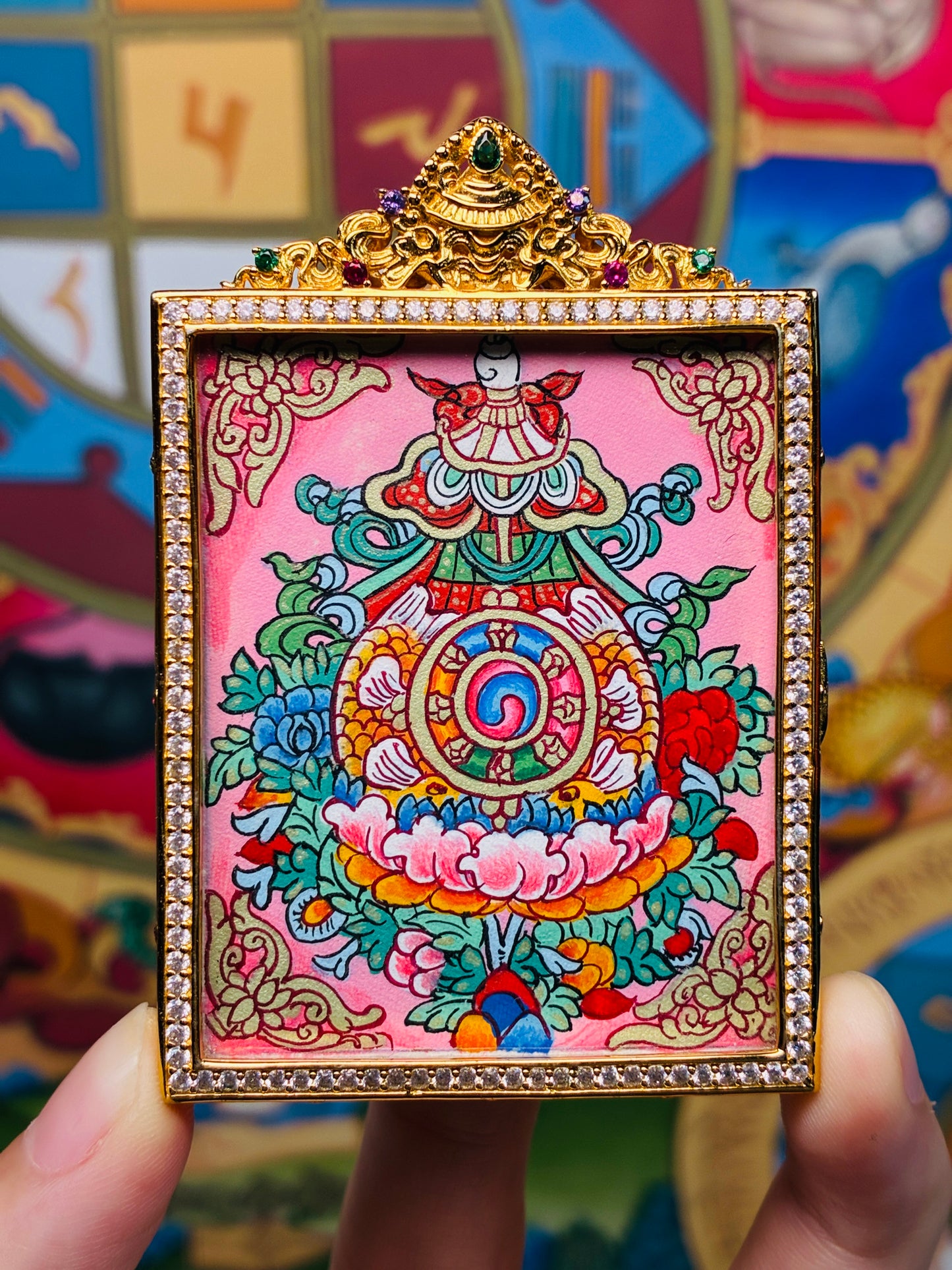 Tibetan Auspicious Eight Treasures Hand-Painted Sacred Back Card