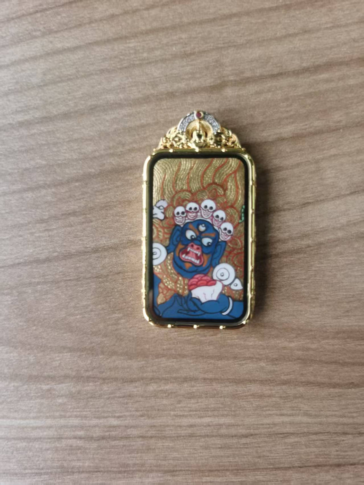 Mahākāla｜Double-Sided, Mantra-Enclosed Thangka Pendant