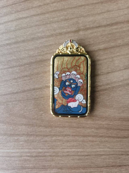 Mahākāla｜Double-Sided, Mantra-Enclosed Thangka Pendant